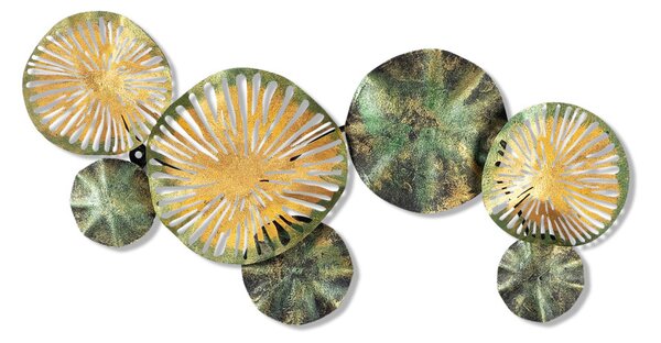 Decorațiune metalică de perete, cercuri, verde-galben 74x38 cm