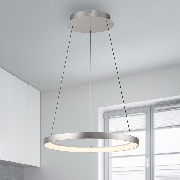 Paul Neuhaus Lampă suspendată LED Hoop, culoare aluminiu, Ø 57cm, dimabil, reglabil, Metalic, Camera de zi / sufragerie, Aluminiu, Modern