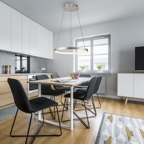 Paul Neuhaus Lampă suspendată LED Hoop, culoare aluminiu, Ø 57cm, dimabil, reglabil, Metalic, Camera de zi / sufragerie, Aluminiu, Modern