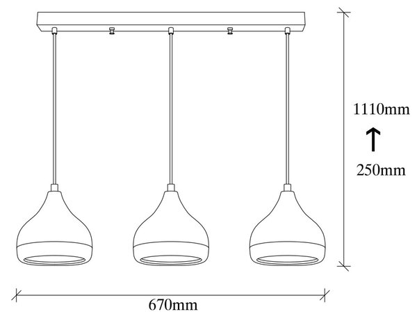 Lampă suspendată Yildo x3, negru-cupru