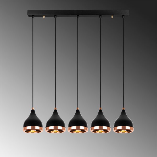Lampă suspendată Opviq x5, negru-cupru