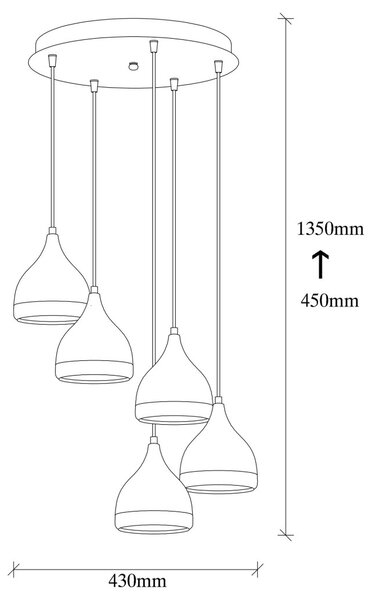 Lampă suspendată Yildo 5x, negru-cupru