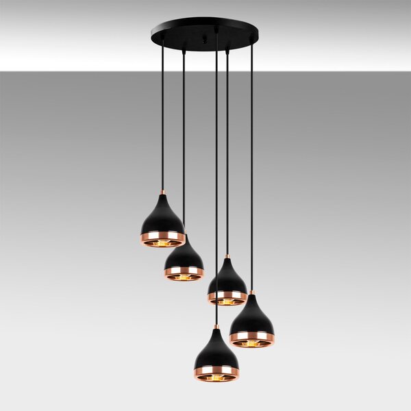 Lampă suspendată Yildo 5x, negru-cupru