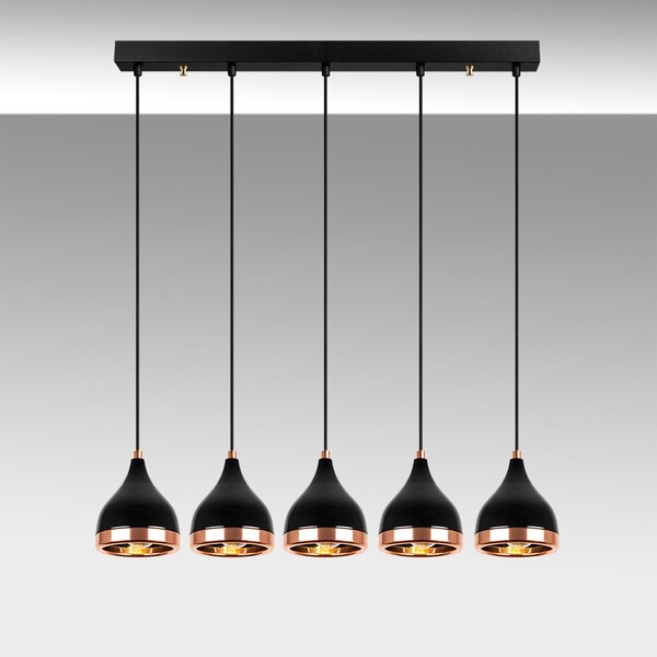 Lampă suspendată Opviq x5, negru-cupru