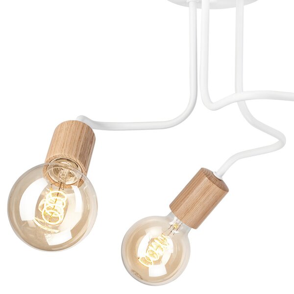 Envostar Joiy Plafonieră cu 3 lumini distribuită alb/lemn, reglabil, Lemn, Camera de zi / sufragerie, Metal, Modern, Plafon semicircular cu spațiere