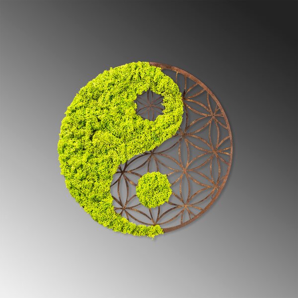 Decorațiune murală din lemn și mușchi, yin-yang, 44 cm