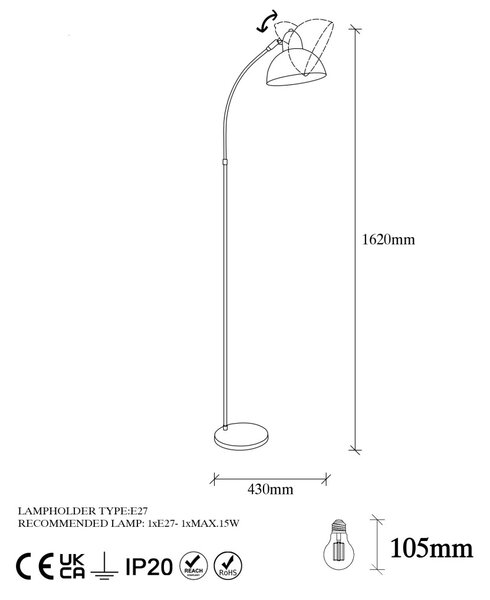 Varzan, lampă de podea, negru antic