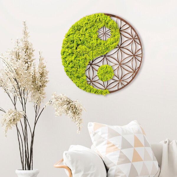 Decorațiune murală din lemn și mușchi, yin-yang, 44 cm