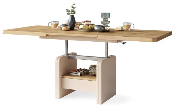 Mazzoni LEXUS Stejar Artisan/Bej (Șampanie) - MĂSUȚĂ DE CAFEA EXTENSIBILĂ MODERNĂ