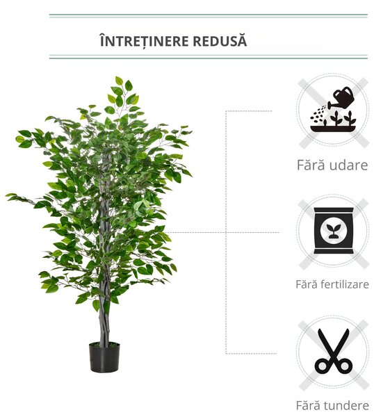 HOMCOM ficus artificial, ghiveci inclus, 135 cm, verde | Aosom Romania