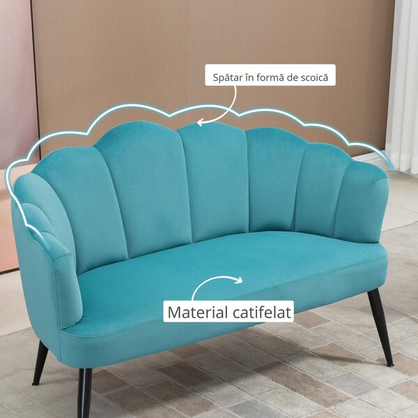 HOMCOM Canapea 132 cm pentru dormitor, mobilier modern din catifea, canapea mica tapitata pentru spatii mici | AOSOM RO