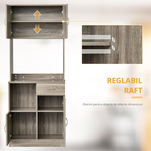 HOMCOM Bufet Modern pentru Bucătărie, Dulapuri și Sertare, Rafturi Reglabile, PAL, Gri, Spațiu Optimizat | Aosom Romania