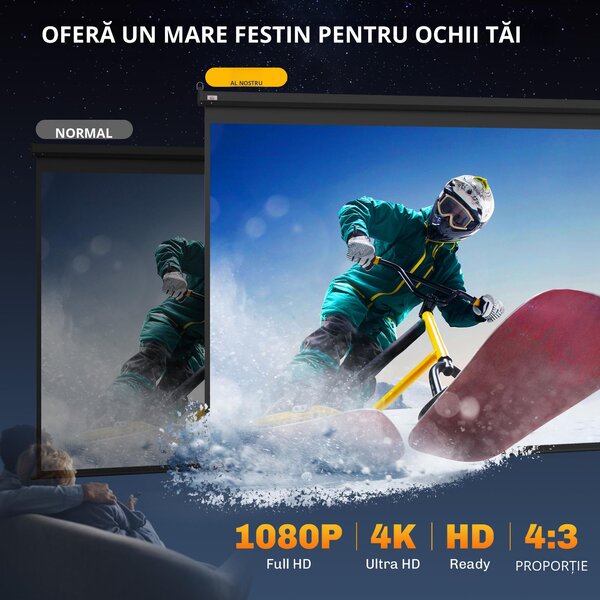 HOMCOM Ecran de Proiecție 120 Inch Format 4:3 Reglabil cu Telecomandă, Ecran de Proiecție Compact, 244x183 cm, Negru | Aosom Romania