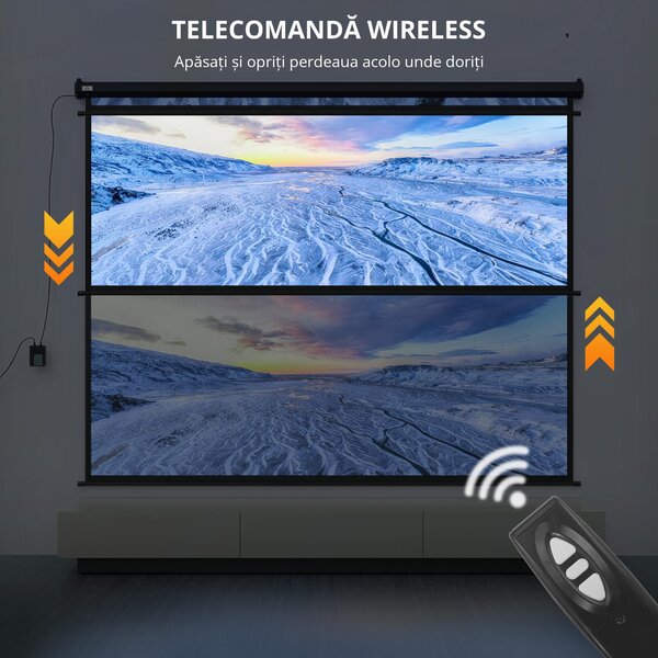 HOMCOM Ecran de Proiecție 120 Inch Format 4:3 Reglabil cu Telecomandă, Ecran de Proiecție Compact, 244x183 cm, Negru | Aosom Romania