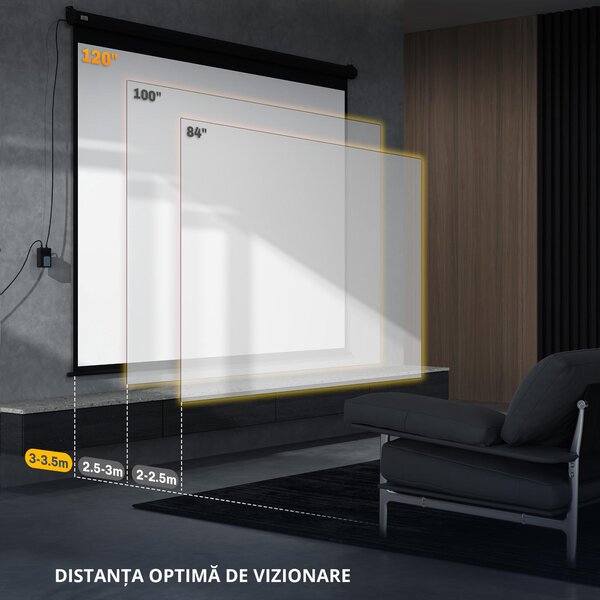 HOMCOM Ecran de Proiecție 120 Inch Format 4:3 Reglabil cu Telecomandă, Ecran de Proiecție Compact, 244x183 cm, Negru | Aosom Romania