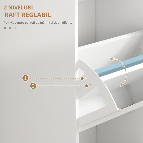 HOMCOM Dulap Spațios pentru Pantofi cu 3 Sertare Rabatabile pentru 15 Perechi de Pantofi, 54x24x117,5 cm, Alb | Aosom Romania