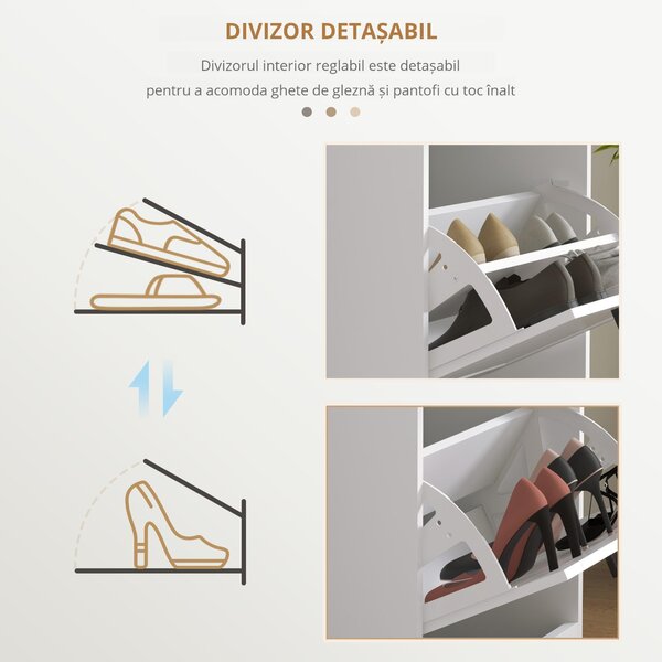 HOMCOM Dulap Spațios pentru Pantofi cu 3 Sertare Rabatabile pentru 15 Perechi de Pantofi, 54x24x117,5 cm, Alb | Aosom Romania