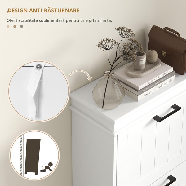 HOMCOM Dulap Spațios pentru Pantofi cu 3 Sertare Rabatabile pentru 15 Perechi de Pantofi, 54x24x117,5 cm, Alb | Aosom Romania