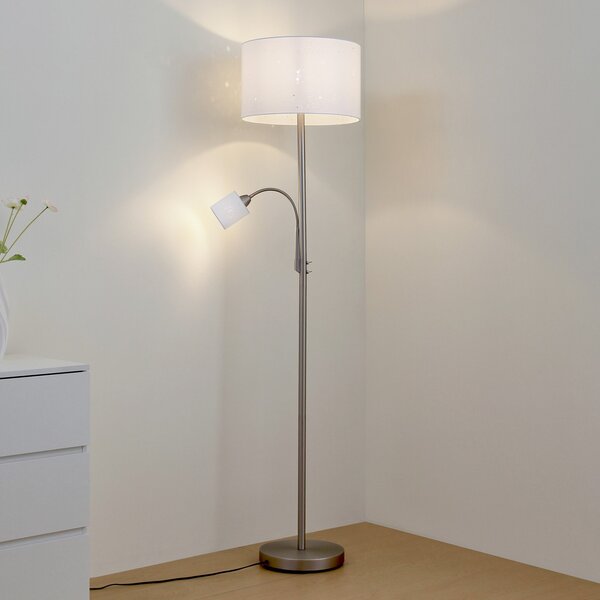 Lindby Lampadar Jaileen, albă, textilă, 170 cm, lumină de citit, Alb, Camera de zi / sufragerie, Țesătură / Textil, Modern