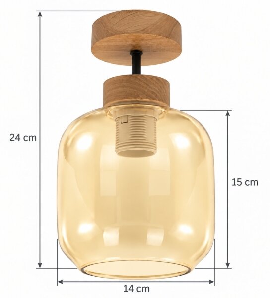 BRILAGI - Plafonieră LED aplicată R GLASS 1xE27/60W/230V pr. 14cm stejar/bej fumuriu