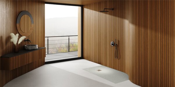 Schedpol Kalait Cement Stone cădiță de duș dreptunghiulară + capac mascare 90x70 cm ciment 3.3133/CT/ST-M2