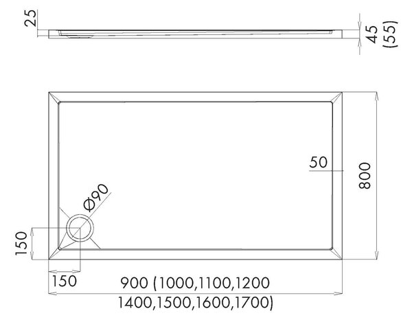 Schedline Sharper cădiță de duș dreptunghiulară 90x90 cm alb 3S.S1P-8090