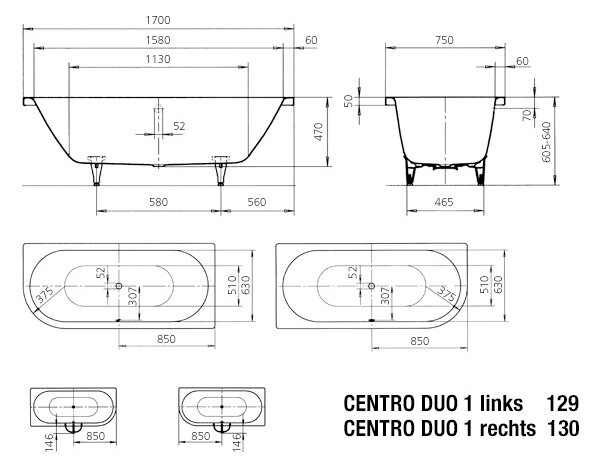 Kaldewei Centro Duo 1 cada dreptunghiulară 170x75 cm alb 282910110001