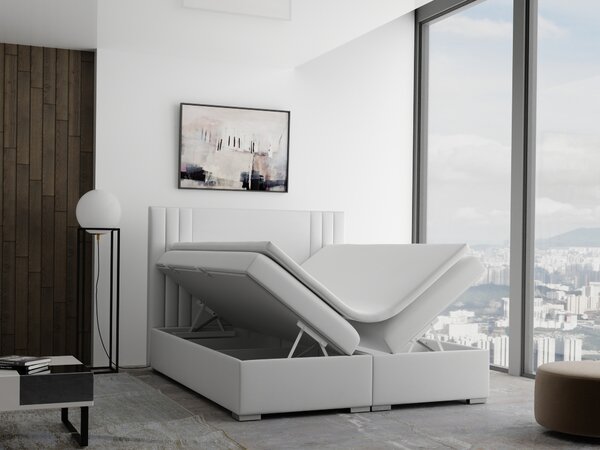 Pat matrimonial Boxspring 180 cm Morcano (crem) (cu sp. depozitare). 1020331