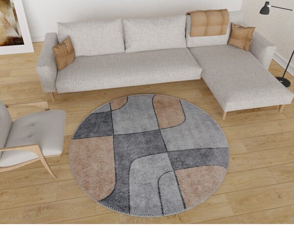 Covor gri lavabil rotund ø 80 cm Yuvarlak – Vitaus