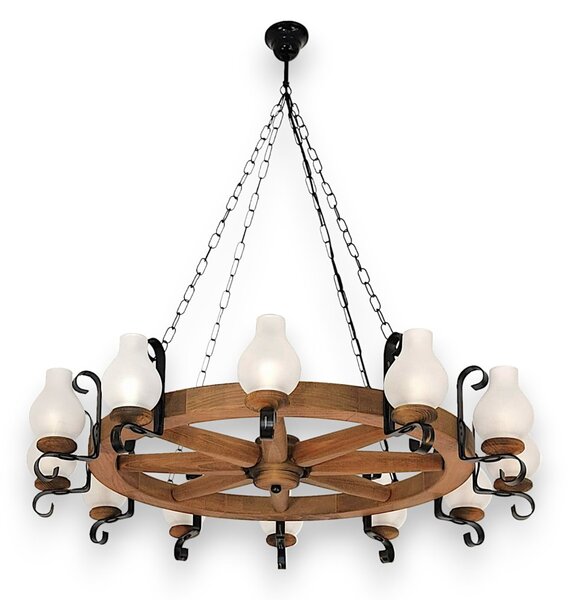 Candelabru rustic fabricat manual din lemn Roata 12L