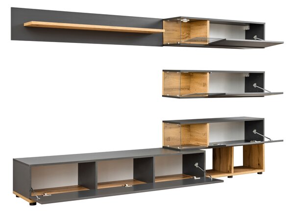 Mobilier living Seghill 28 ANWT SK (antracit + stejar wotan) (cu iluminat). 1024036