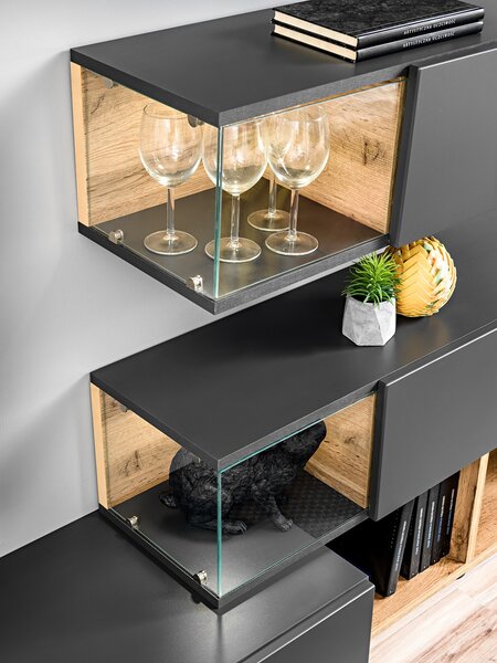 Mobilier living Seghill 28 ANWT SK (antracit + stejar wotan) (cu iluminat). 1024036