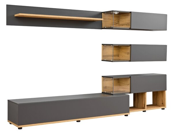 Mobilier living Seghill 28 ANWT SK (antracit + stejar wotan) (cu iluminat). 1024036