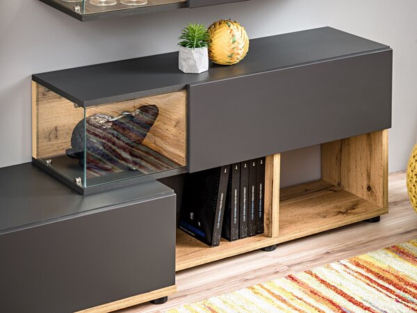 Mobilier living Seghill 28 ANWT SK (antracit + stejar wotan) (cu iluminat). 1024036