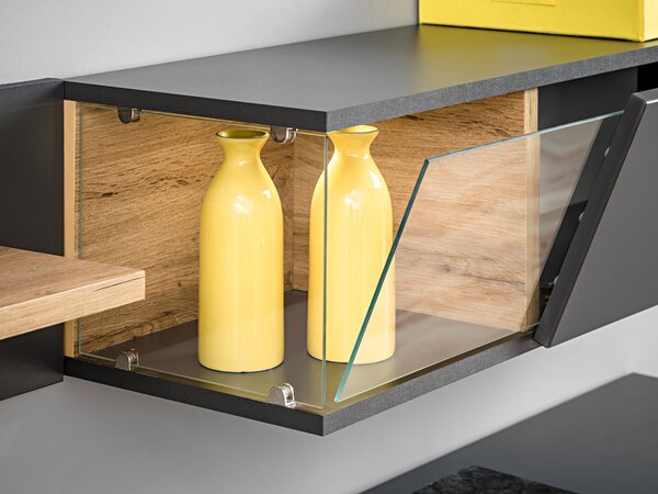 Mobilier living Seghill 28 ANWT SK (antracit + stejar wotan) (cu iluminat). 1024036
