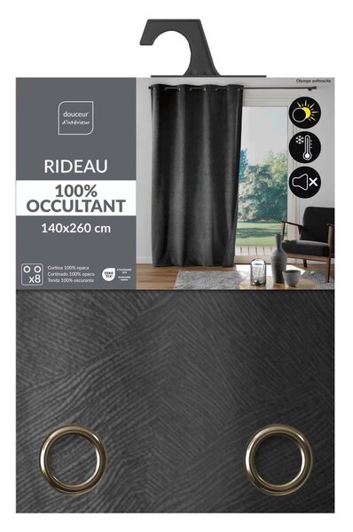 Draperie gri antracit din catifea 140x260 cm Olympe – douceur d'intérieur