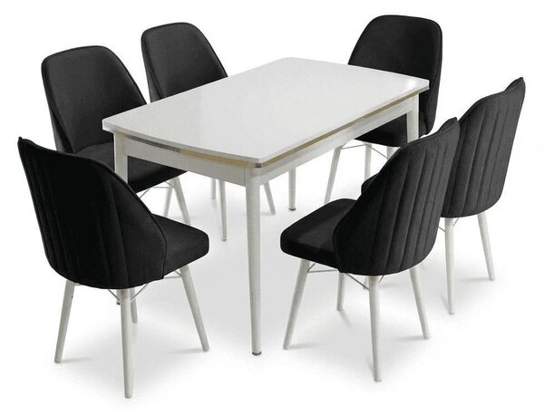 Sormis Set Extensibila 80x 135 (80 x 178) Si Scaun 6 Buc Negru Picior Alb