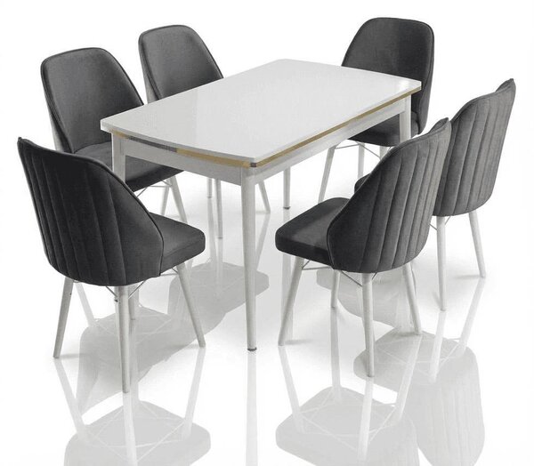 Sormis Set Extensibila 80x 135 (80 x 178) Si Scaun 6 Buc Antracit Gray Picior Alb