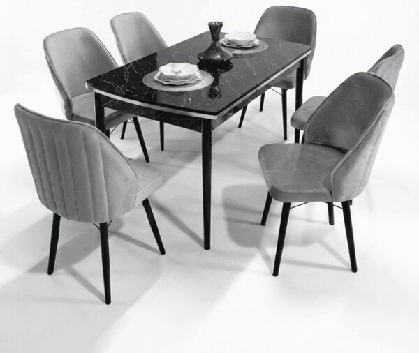 Sormis Set Extensibila 80x 135 (80 x 178) Si Scaun 6 Buc Gri Picior Negru