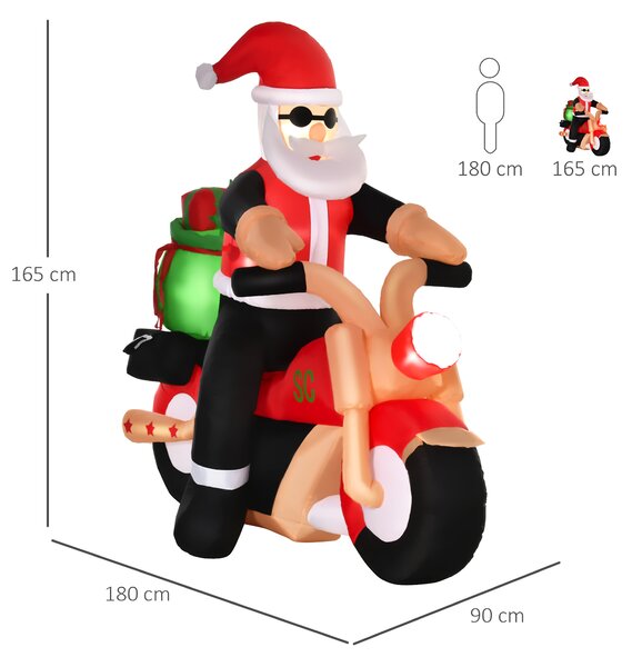 HOMCOM Mos Craciun gonflabil pe Motocicleta cu Lumini LED Integrate pentru Exterior