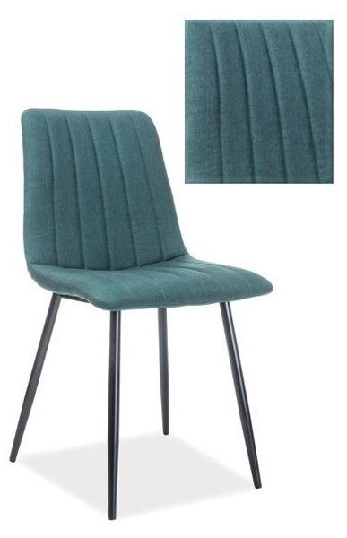 Scaun dining, tapiterie stofa, inaltime totala 91 cm, latime 43 cm, picioare metalice negre, stil elegant, verde