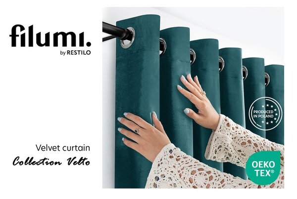 Draperie în culoarea petrolului dimout (semi-opacă) din catifea 140x175 cm Velto – Filumi