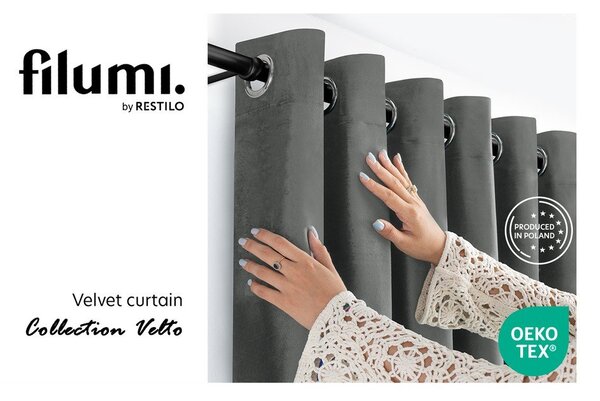 Draperie gri închis dimout (semi-opacă) din catifea 200x250 cm Velto – Filumi