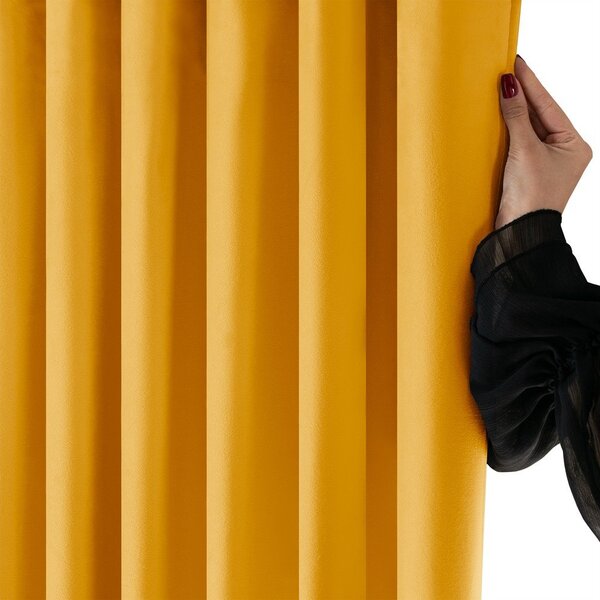 Draperie galben-muștar dimout (semi-opacă) din catifea 400x250 cm Velto – Filumi