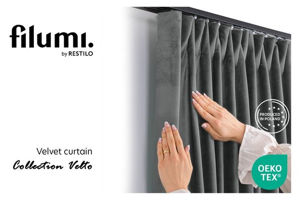 Draperie gri închis dimout (semi-opacă) din catifea 265x175 cm Velto – Filumi