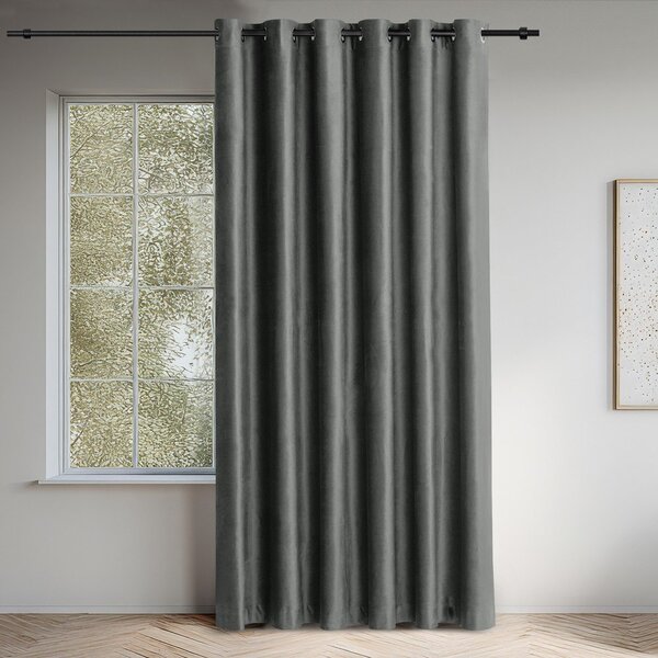 Draperie gri închis dimout (semi-opacă) din catifea 200x250 cm Velto – Filumi