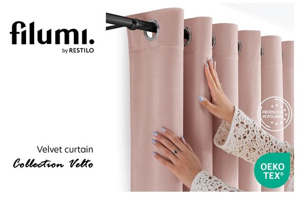 Draperie roz-deschis dimout (semi-opacă) din catifea 200x300 cm Velto – Filumi