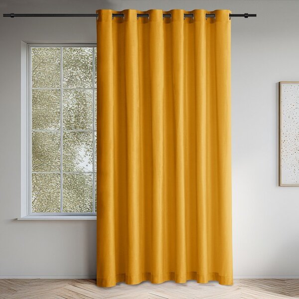 Draperie galben-muștar dimout (semi-opacă) din catifea 200x300 cm Velto – Filumi