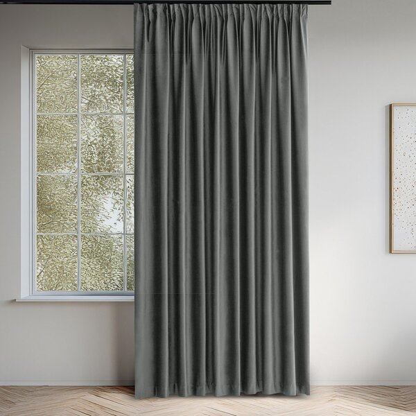 Draperie gri închis dimout (semi-opacă) din catifea 265x175 cm Velto – Filumi