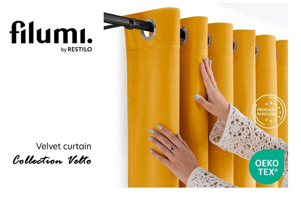 Draperie galben-muștar dimout (semi-opacă) din catifea 200x300 cm Velto – Filumi